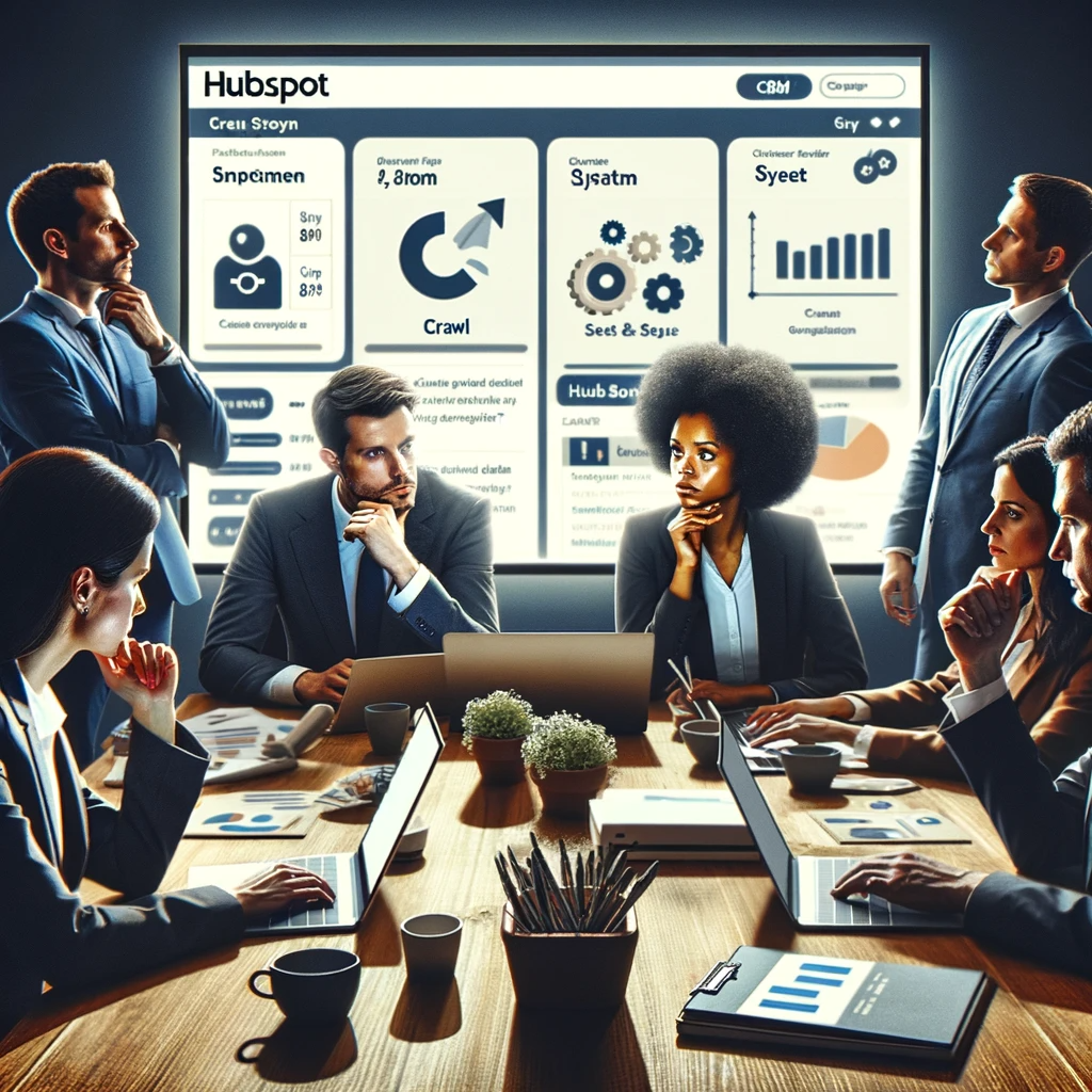 DALL·E 2023-12-05 22.46.02 - A professional office scene depicting the initial 'Crawl' phase of a business strategy. The focus is on a group of diverse professionals around a conf