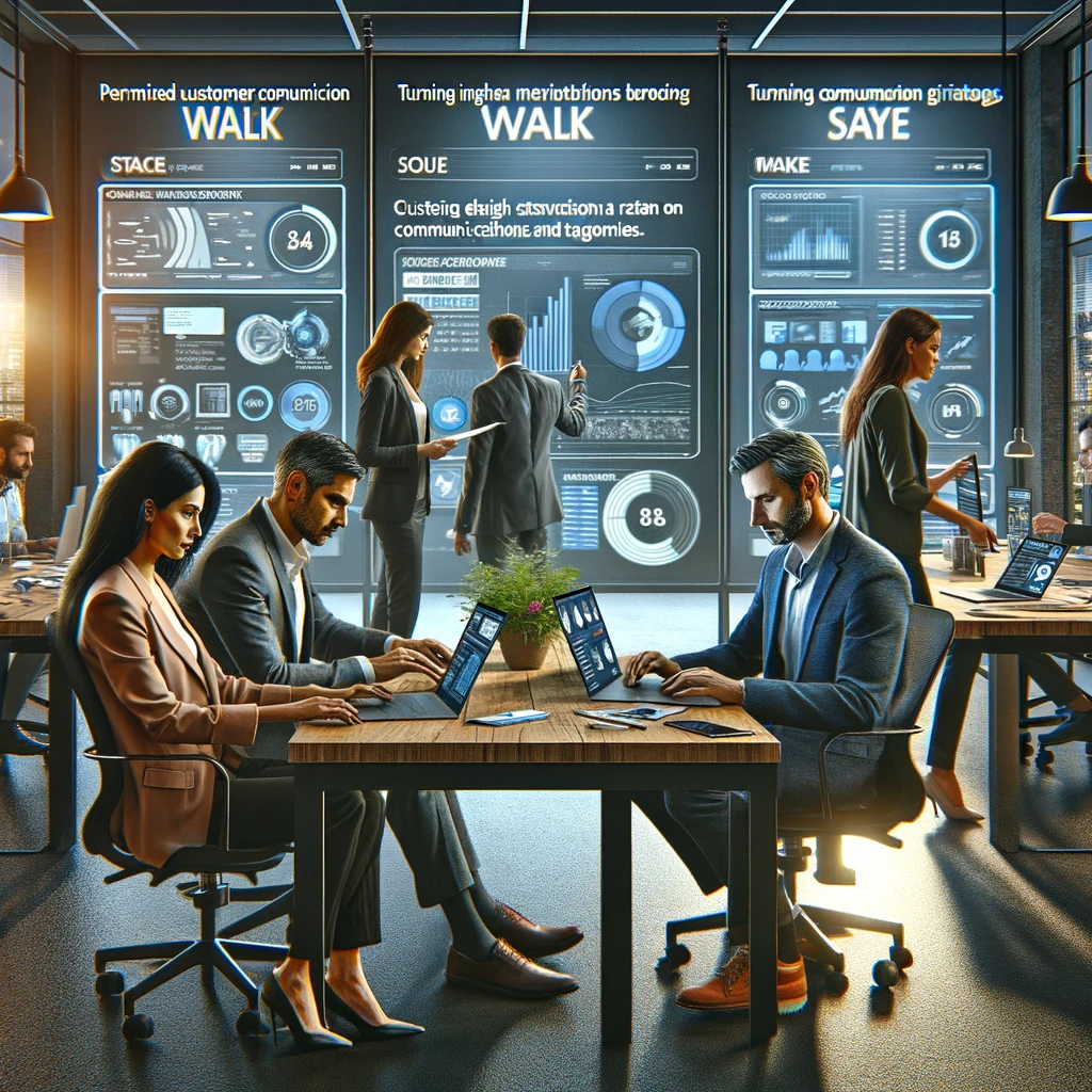 DALL·E 2023-12-05 22.49.55 - A hyper-realistic office scene representing the 'Walk' phase of business development. The setting includes a diverse group of professionals, featuring