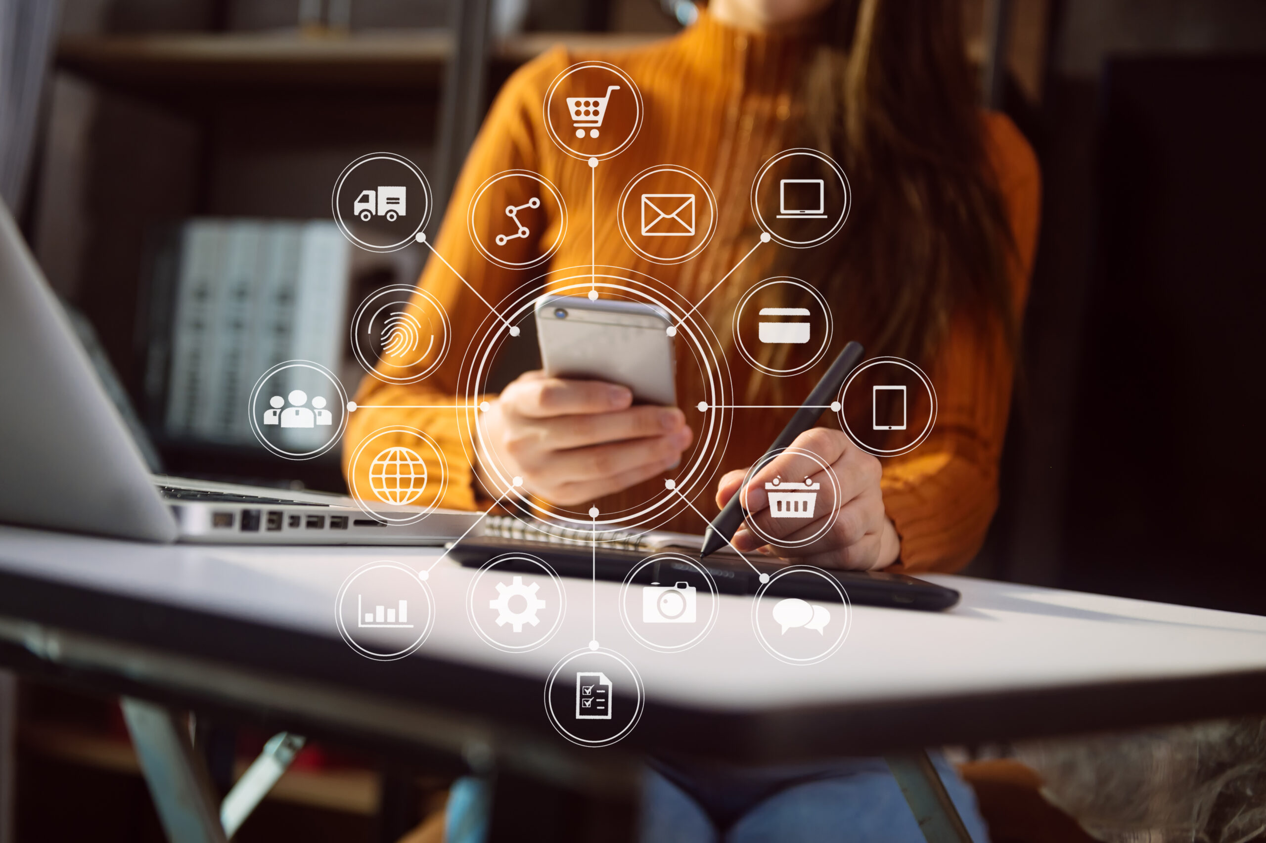 Social media and Marketing virtual icons screen